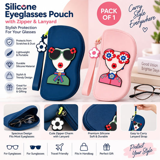 Silicone Eyeglasses Pouch with Zipper & Lanyard pack of 1