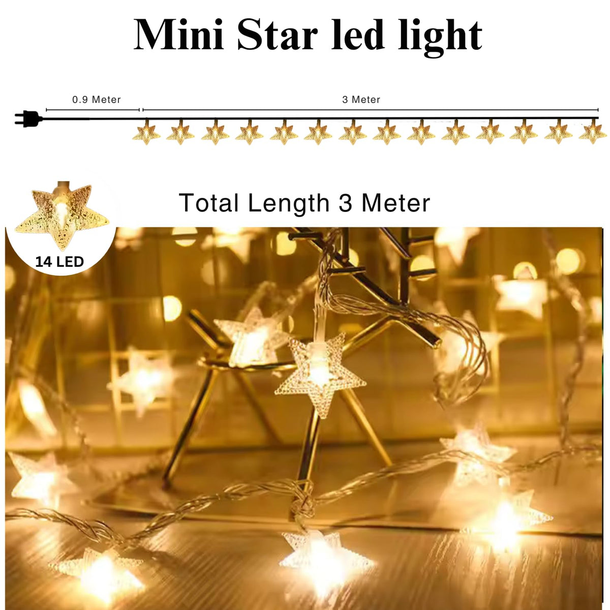 Mini Star Fairy String Lights 3M Warm White LED (Pack of 1)