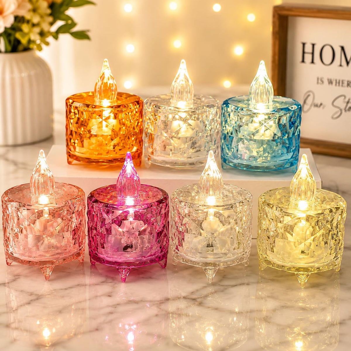 LED Acrylic Crystal Tea Light Candles Warm Flickering Flame (Pack of 4)